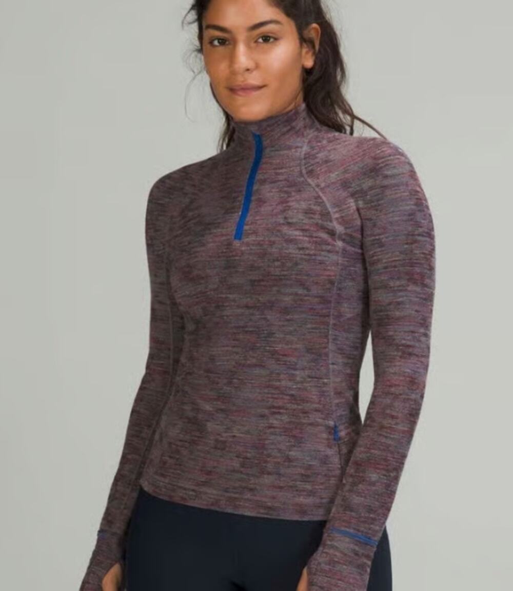 Lululemon Sz 10 Rulu Run Half Zip Data Rush Jacquard Anchor Symphony Blue